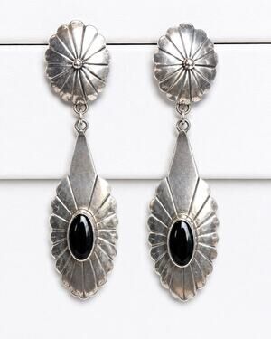 Gilo & Grace Nakai Navajo Sterling Silver Black Onyx Concho Dangle Earrings 3”